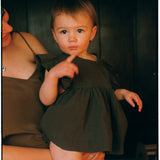 Dark Green Linen Blouse & Bloomer Set