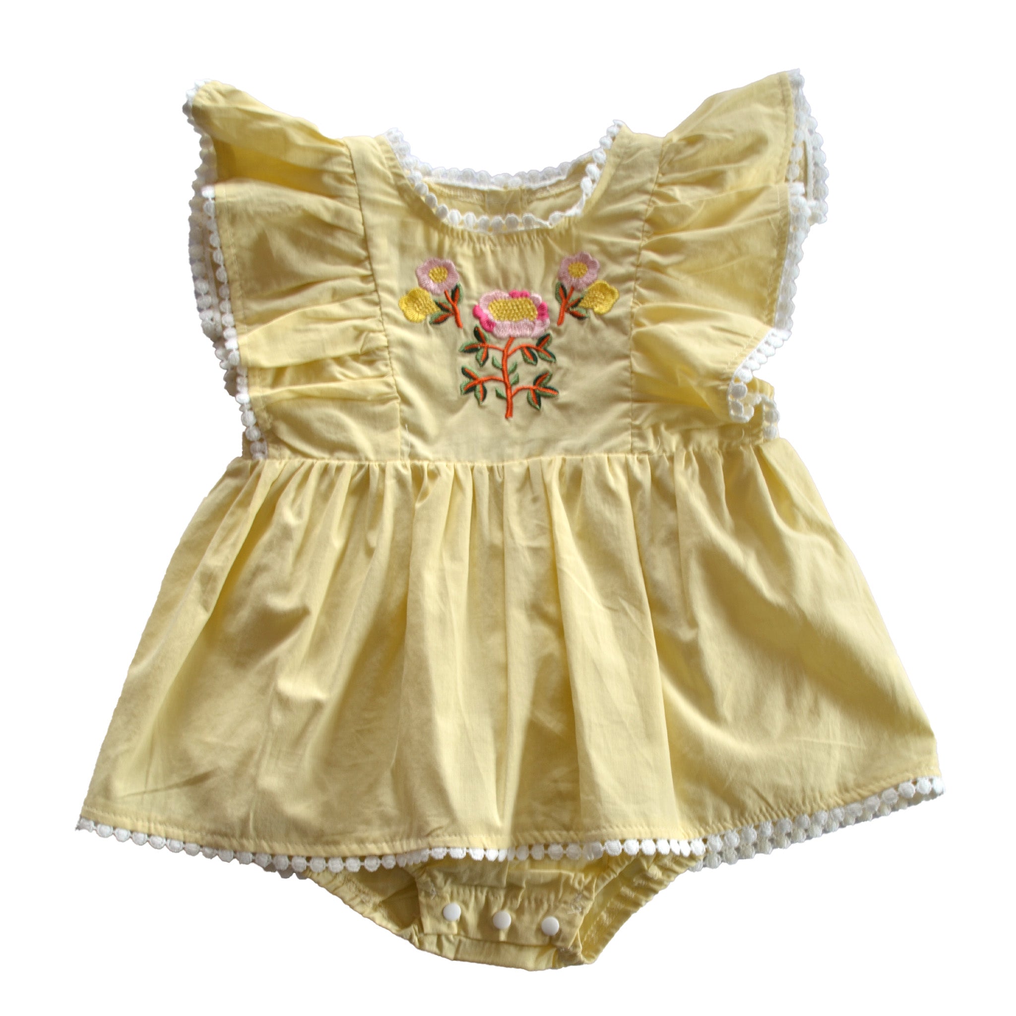 embroidered romper dress Hand Embroidered Floral Baby Girl Romper Dress Custom Name Knit Outfit, Newborn Gift Cream / 6-12m