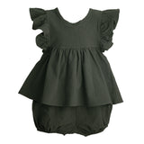 Dark Green Linen Blouse & Bloomer Set